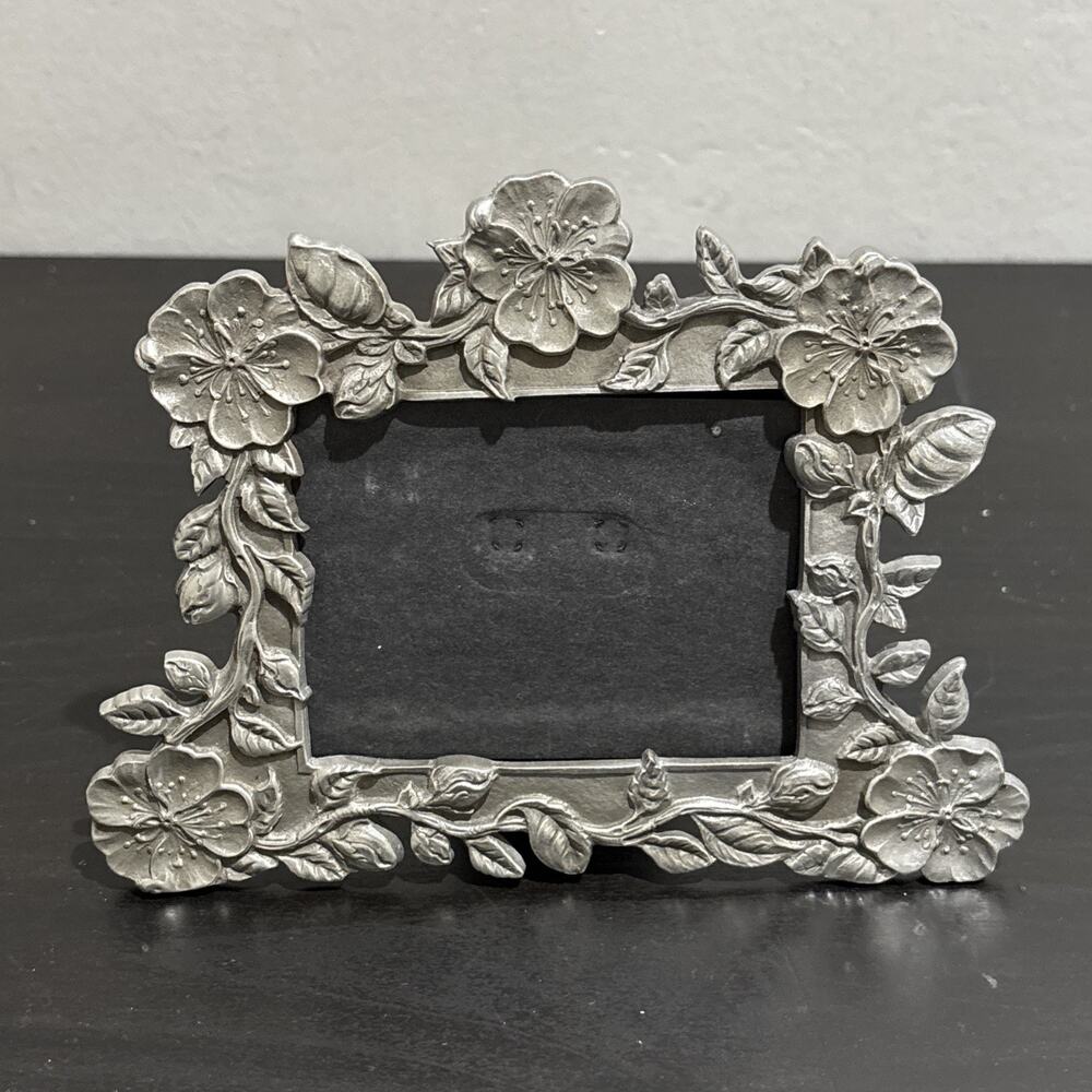 Lenox Kirk Stieff Pewter Picture Frame Small Silver Floral Flower Wild Rose 5x7